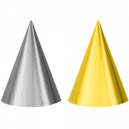 PARTY CONE HATS FOIL SILVER & GOLD