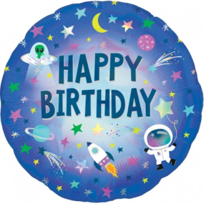 S55 Birthday Outer Space Holographic Balloon 17"