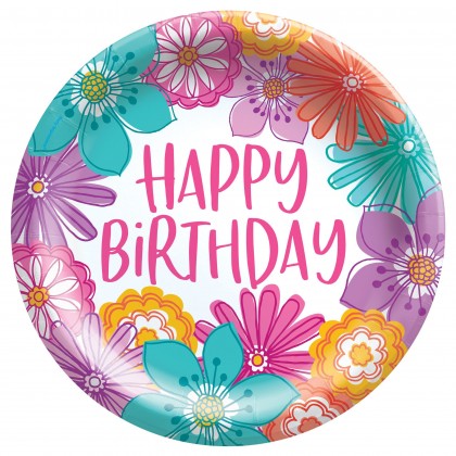 Pretty Petals Birthday Round Plates, 8 1/2"