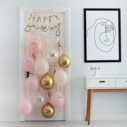 Balloon Door Kit - Happy Birthday - Peach and Foiled