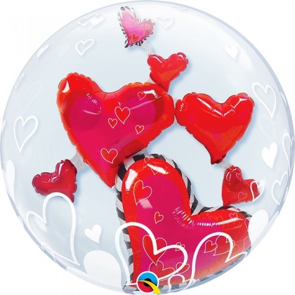 Q 24" Lovely Floating Hearts DoubleBubble Balloon