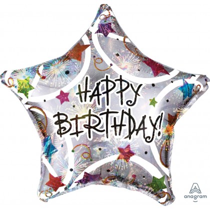 S55 17" Happy Birthday Stars Standard Holographic Star