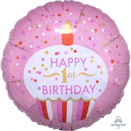S55 17" 1st Birthday Cupcake Girl Standard Holographic S55 17" 1st Birthday Cupcake Girl Standard Holographic