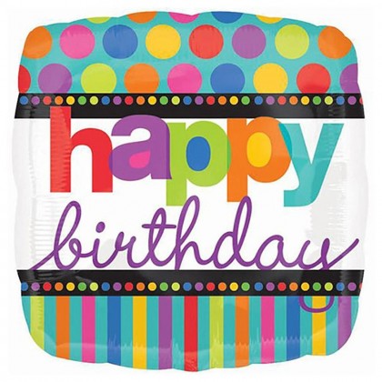 S40 17" Happy Birthday Dots & Stripes Standard HX®