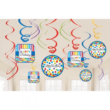 Bright Birthday Value Pack Foil Swirl Decorations