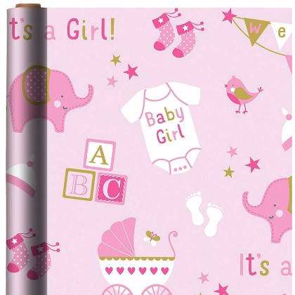 Baby Girl Elephant Printed Jumbo Gift Wrap