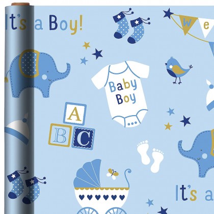 Baby Boy Elephant Printed Jumbo Gift Wrap