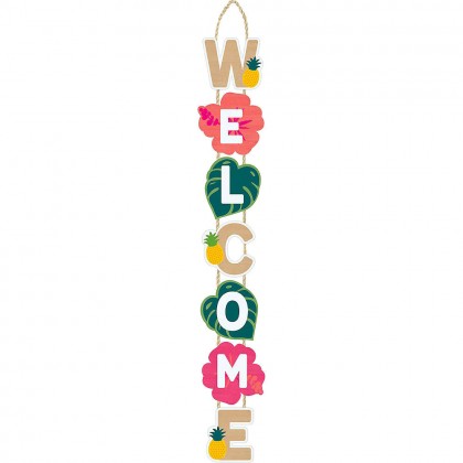 Aloha Long Welcome Sign  Wood with Rope Hanger