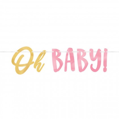 Oh Baby Girl Ribbon Banner with Foil Letters