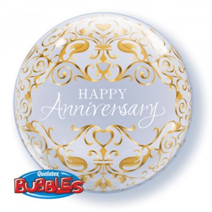 Q 22" Happy Anniversary Damask Bubble Balloon