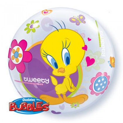 Q 22" Tweety Bird With Hearts & Flower Bubble Balloon