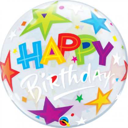 Q 22" Happy Birthday With Stars Bubble Balloon