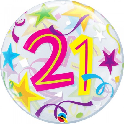 Q 22" Number 21 Stars And Swirls Bubble Balloon