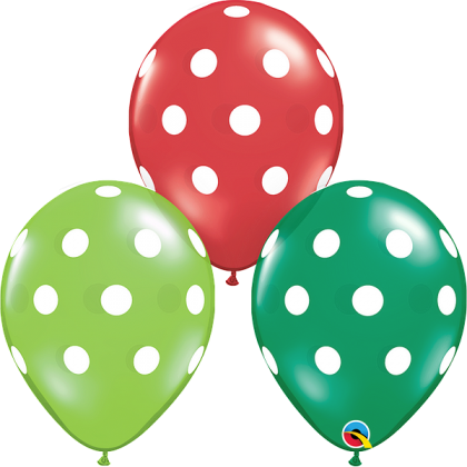 Q 11" Mulit-Color Green/Black/RedRound Big Polka Dots