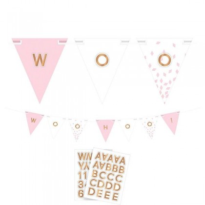Customizable Pennant Banner Ribbon and H-S Paper - Rose Gold and Blush