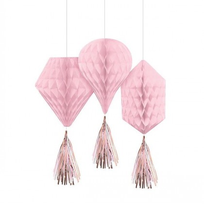 Mini Honeycombs w/Tassels Tissue & Foil - Rose Gold/Blush