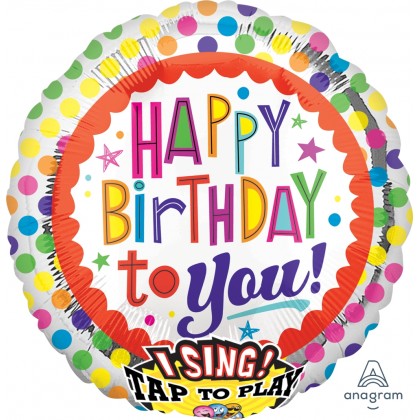 P60 28" Happy BDay to You Dots Jumbo Sing-A-Tune® XL® Foil Balloon