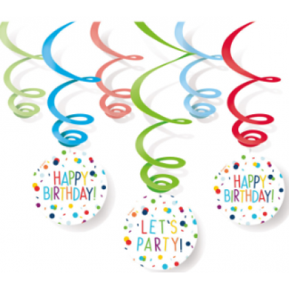 6 Swirl Decorations Confetti Birthday Foil / Paper