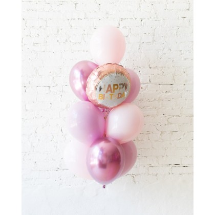 CherryBlossom - Happy Birthday Foil and 11in Balloons - bouquet of 10