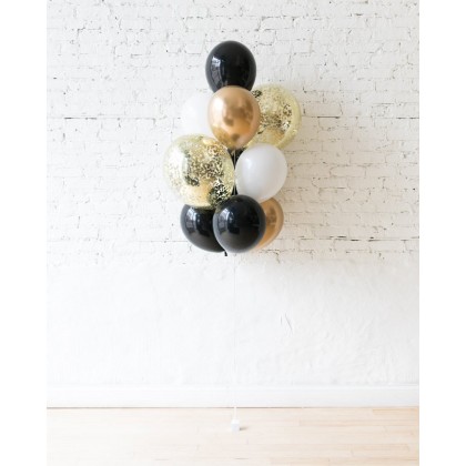 Black, White and Gold Palette Confetti and 11in Balloons - bouquet of 10