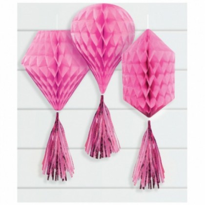 Honeycomb with Tassel - Bright Pink