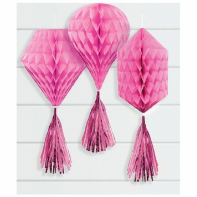 Honeycomb with Tassel - Bright Pink