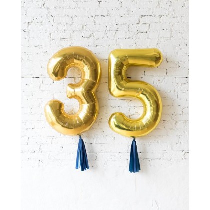Blue Aurette 34in Gold Foil Numbers with Navy skirt
