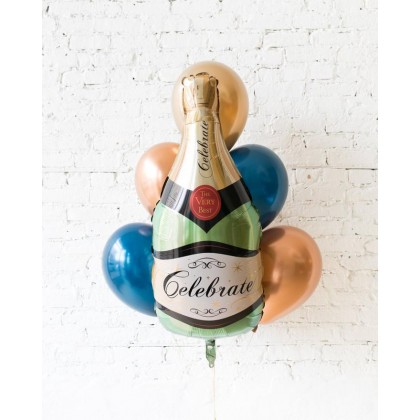 Blue Aurette - Champagne Foil and 11in Balloons - bouquet of 7