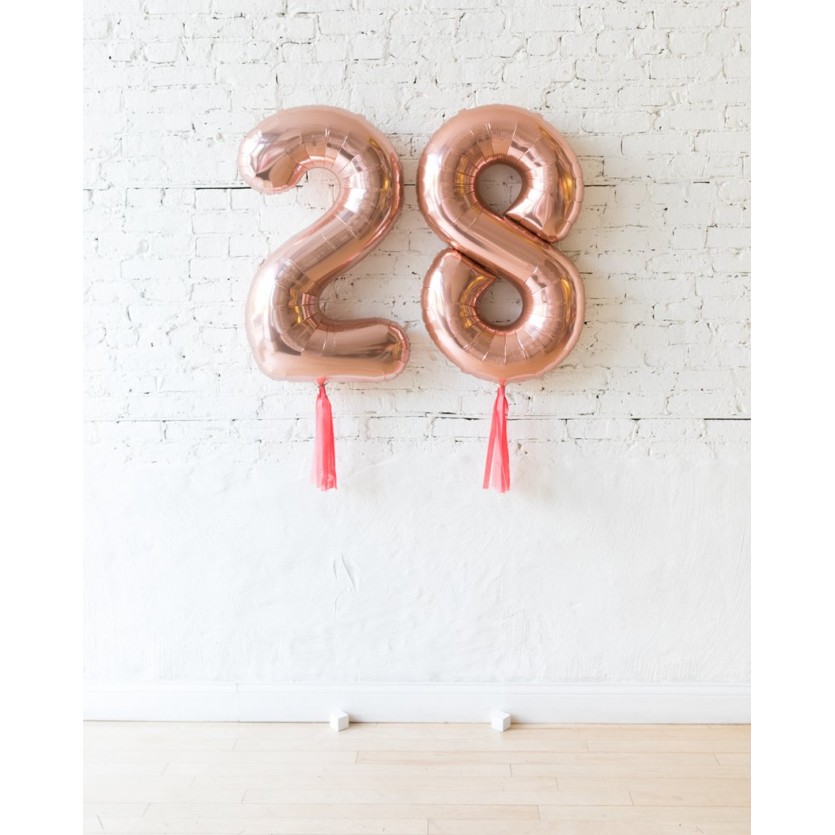 BubbleGum - 34in Rose Gold Foil Numbers with Coral Skirts