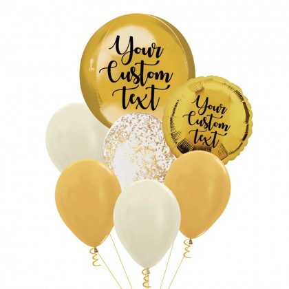Personalised Gold Orbz And Latex Balloon Bouquet