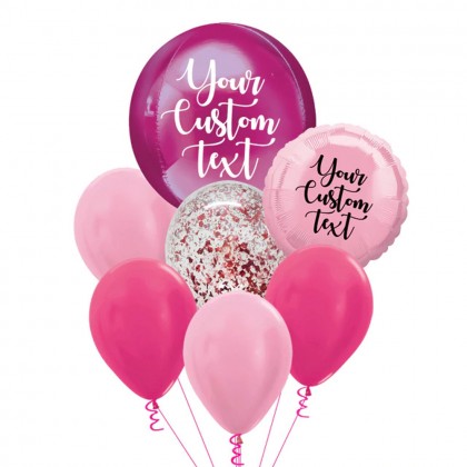 Personalised Hot Pink Orbz And Latex Balloon Bouquet
