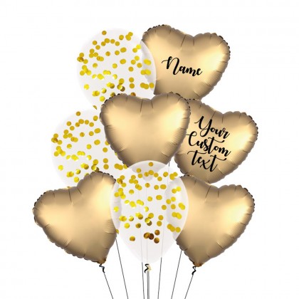Personalised Sateen Gold Satin Luxe And Confetti Balloon Bouquet