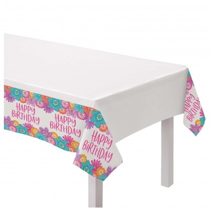 Pretty Petals Birthday Plastic Table Cover