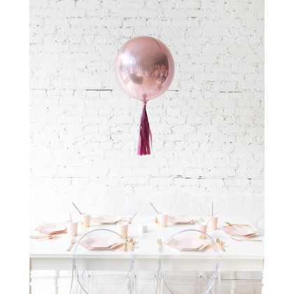 Red Culture 16in Rose Gold Orb Foil Balloon with Burgundy Skirt Centerpiece