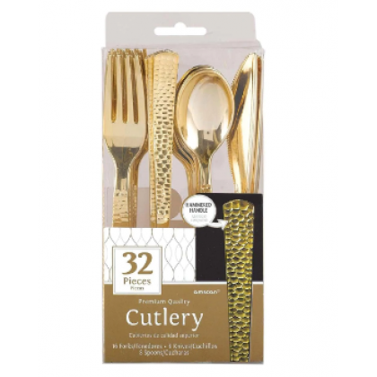 Hammered Cutlery Asst Plastic Gold