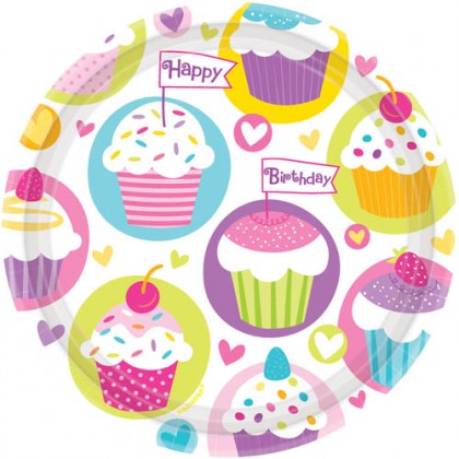 Cupcake Party Round Plates, 7"