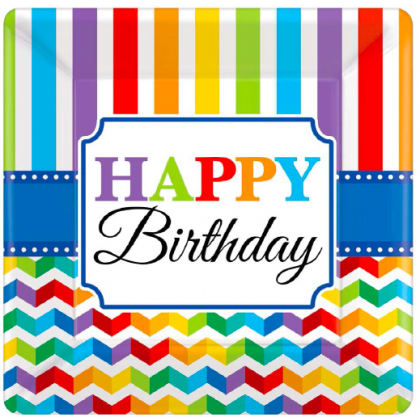 Bright Birthday Square Plates, 10"