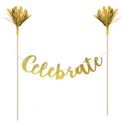 Cake Banner - Wood w/Metallic Letters & Foil - Gold
