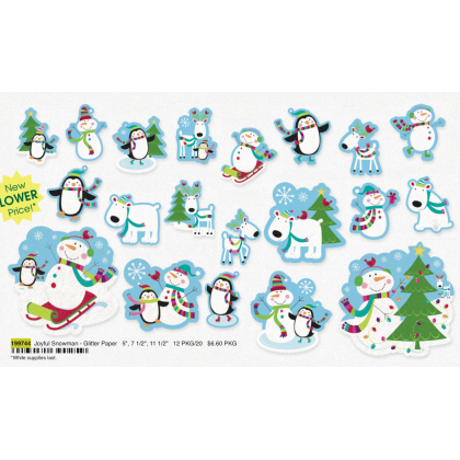 5", 7 1/2", 11 1/2" Joyful Snowman - Glitter Paper