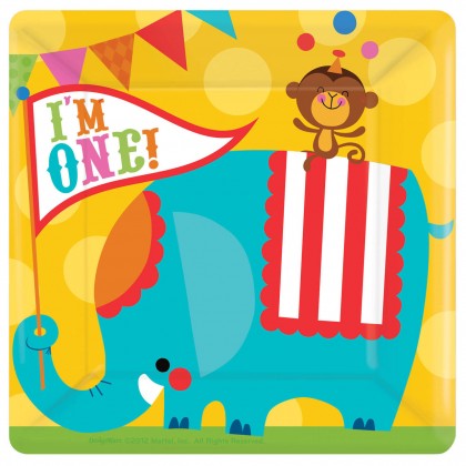 Fisher Price™ 1st Birthday Circus Square Plates, 10"