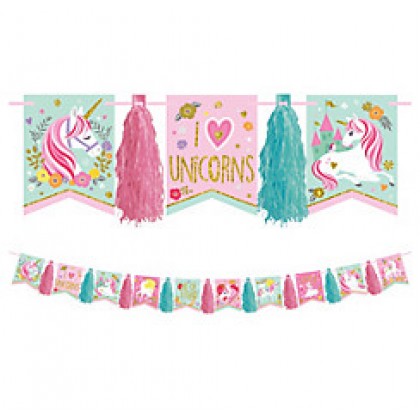 Magical Unicorn Pennant Tassel Garland - Glitter