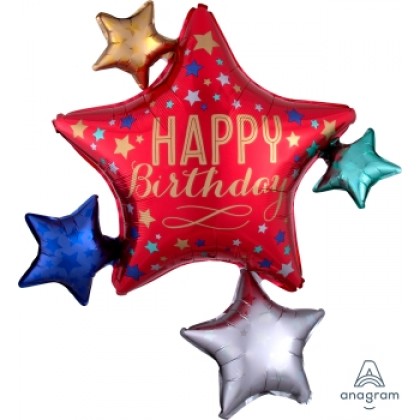 P40 LRG SHPI XL BDAY SATIN STAR CLUSTER