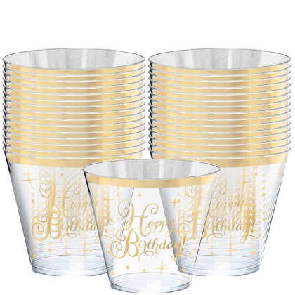 Gold Birthday Premium Plastic H-S Tumblers, 9 oz.