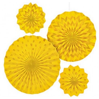 4 Paper Fans - Yellow Sunshine