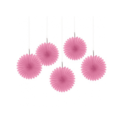5 Mini Paper Fan Decorations - New Pink