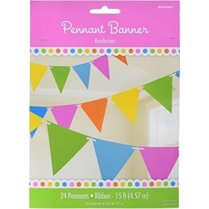 24 Pennants, 7" x 6" Paper Pennant Banners - Rainbow