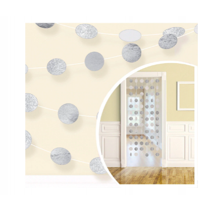 6 Round String Decorations - Silver