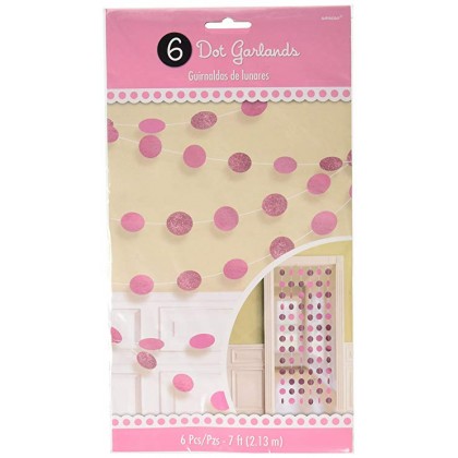6 Round String Decorations - New Pink