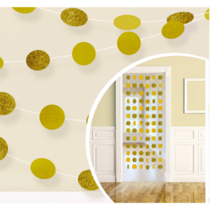 6 Round String Decorations - Gold