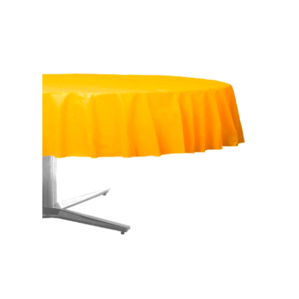 84" Plastic Solid Round TableCover - Yellow Sunshine